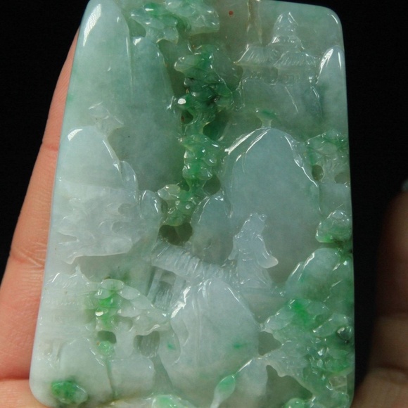 Certified Green 100% Natural A Jade jadeite Pendant landscape 山水 4838-0300 - Picture 10 of 10